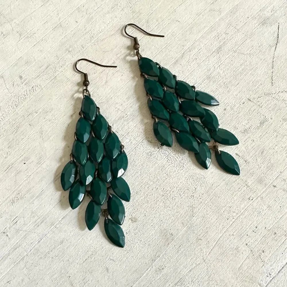 Green fish scale chandelier earrings